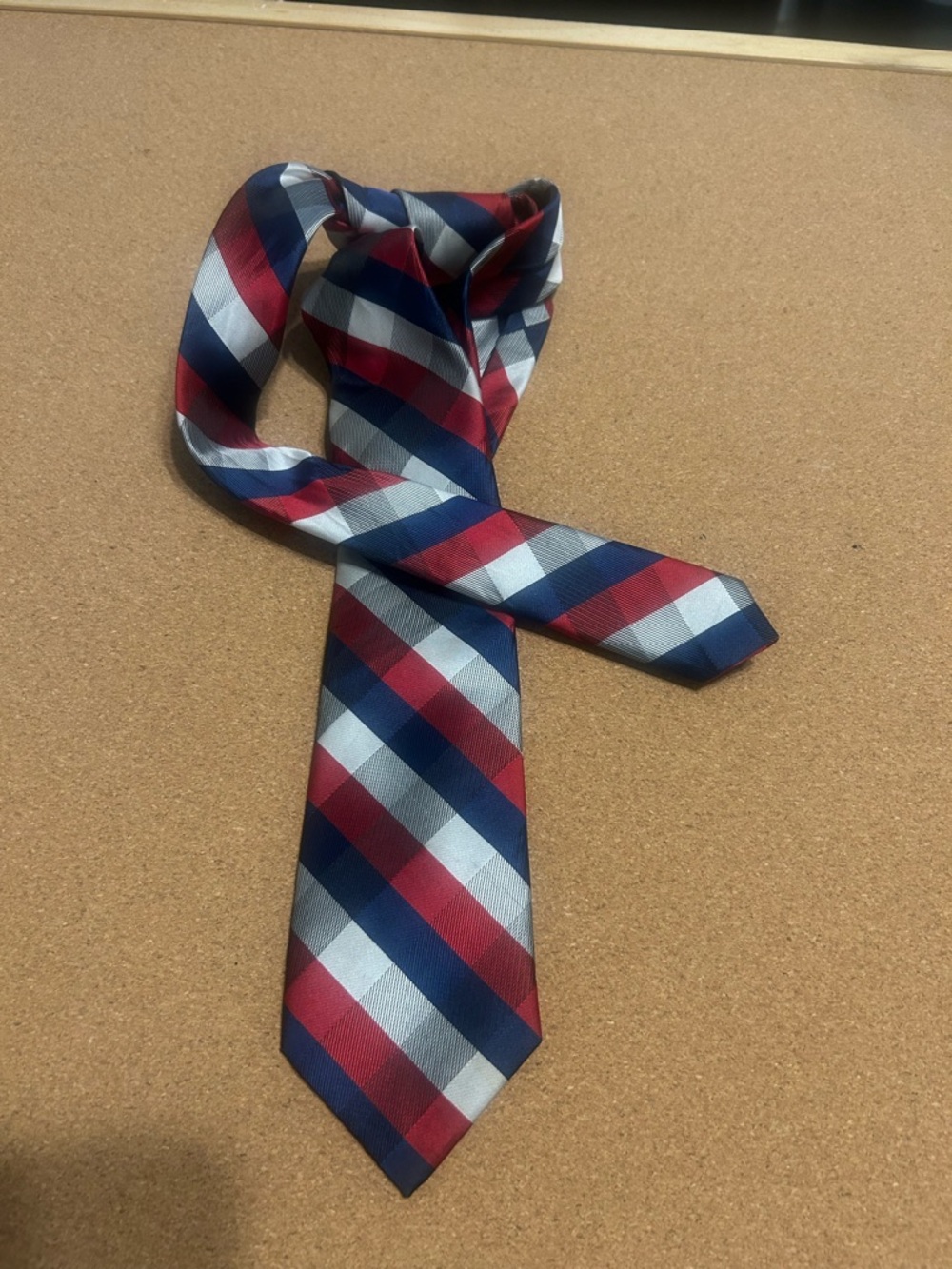 Classic Men's Striped Tie in Red, Navy & Silver